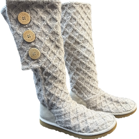 UGG Women's Lattice Cardy Knit Sweater Boots Beige Size 7 - Picture 13 of 14